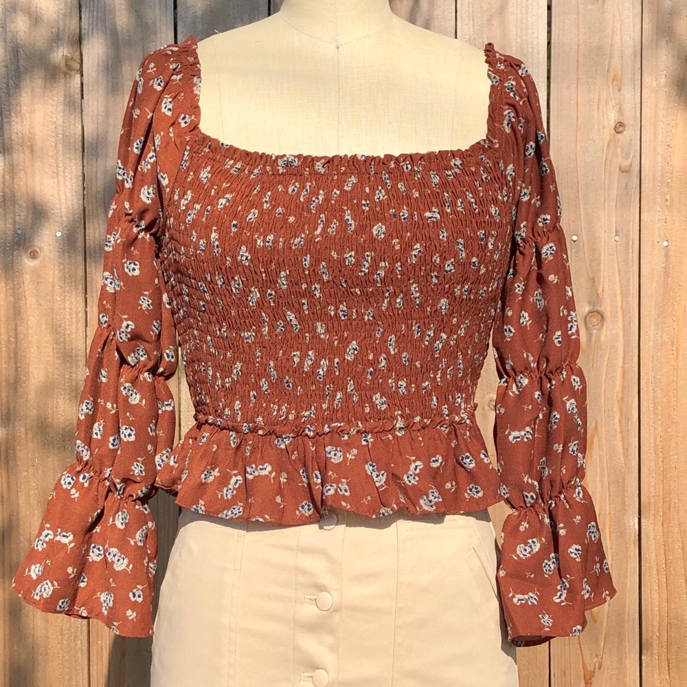 Floral Smock Peasant Blouse - Picture 6 of 8